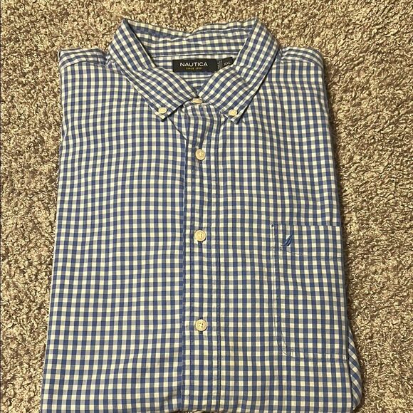 Nautica Blue and White Casual Button Down Shirt - Picture 1 of 5
